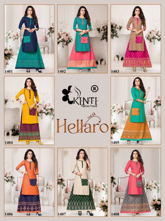 Kinti Hellaro 14 Ethnic Wear Rayon Printed Designer Fancy Kurti With Skirt Collection